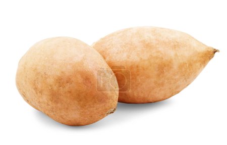 Foto de Patata dulce con rodajas aisladas en blanco - Imagen libre de derechos