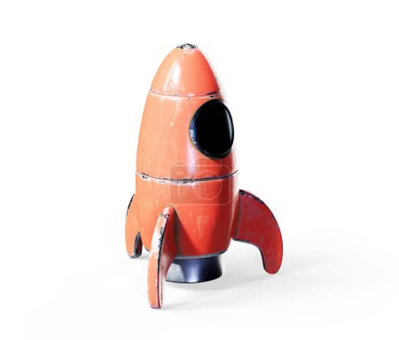 Foto de Cohete de estilo old school aislado en renderizado 3D blanco - Imagen libre de derechos