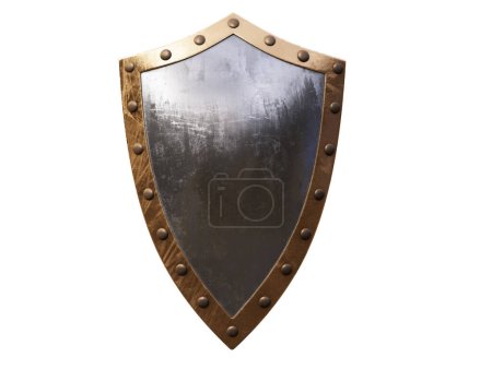 Metal shield. 3D render on white background