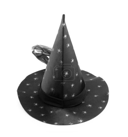 Halloween traditional witch hat with strap in doodle style isolated on white background