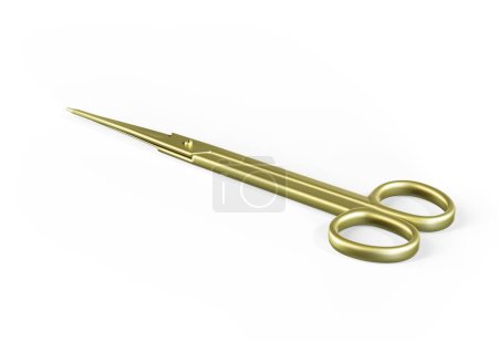 Téléchargez les photos : Ciseaux médicaux chirurgicaux dorés incurvés. rendu 3D isolé sur fond blanc - en image libre de droit