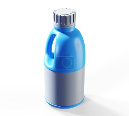 Téléchargez les photos : Modèle de bouteille de produit de soins en plastique jaune isolé sur fond blanc, gel douche et savon liquide - en image libre de droit