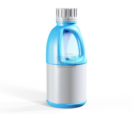 Téléchargez les photos : Modèle de bouteille de produit de soins en plastique jaune isolé sur fond blanc, gel douche et savon liquide - en image libre de droit