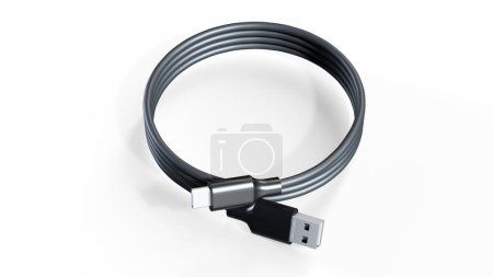 USB-C charging data cable, type C male. 3D rendering isolated on white background