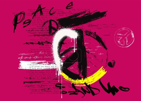 Ilustración de Peace love and music, Urban typography hipster street art graffiti slogan, vector peace grunge background, Vector grunge for graphic t shirt or sweatshirt, poster - Imagen libre de derechos