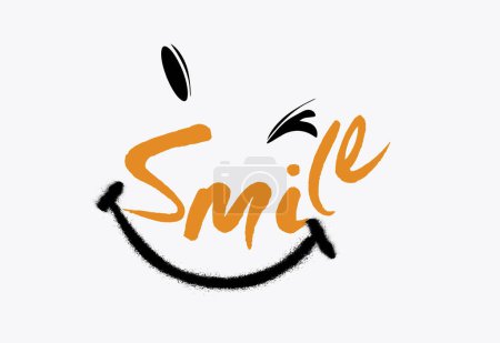 Ilustración de Graffiti urbano calle arte estilo emoji sonriente dibujo y texto. , Grunge sonriente emoji dibujo de la cara y tipografía, emoji sonriente, para camiseta gráfica o sudadera, carteles, y otros - Imagen libre de derechos