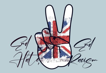 Illustration for Hand Gesture V victory or peace Sign Line Art, Peace sign with British flag, Peace Hand Vector And Clip Art, Peace enland flag, for tee t shirt or sweatshirt, posters, apps, websites and design needs - Royalty Free Image