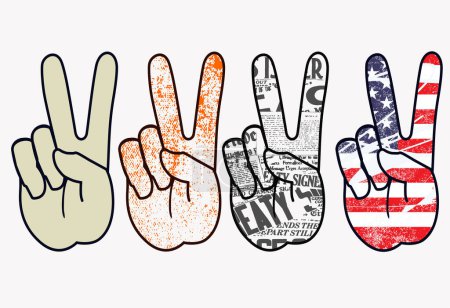 Illustration for Peace Hand Motif Newspaper - Peace Hand Vector usa flag and motif spotting Vector, Peace Hand And Clip Art,  for tee t shirt or sweatshirt,  poster, and design needs - Royalty Free Image