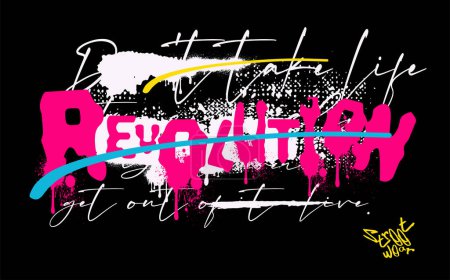 Illustration for Urban typography graffiti slogan print neon spray effect, typography street art graffiti slogan print with spray effect, text splash t shirt print patterns, graphics for t-shirts or sweatshirt, posters, websites, and your design needs - Royalty Free Image