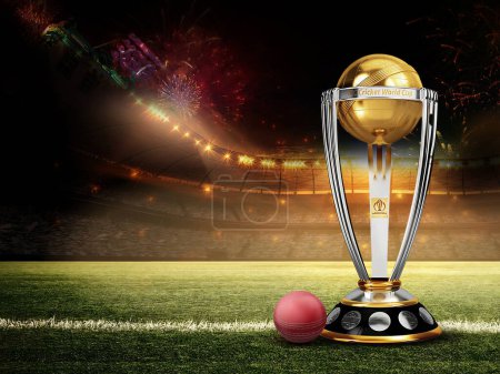 Téléchargez les photos : Coupe du monde de cricket trophée illustration rendu 3d. - en image libre de droit