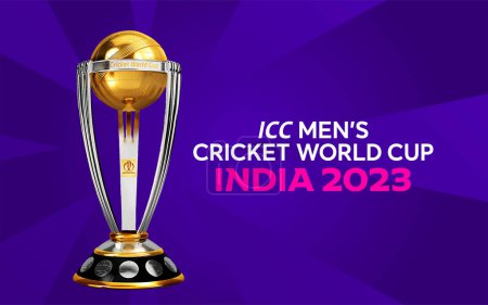 Ilustración de Karachi, Pakistan-May 25, 2023: Identidad de marca de la Copa Mundial de Cricket ICC para hombre 2023 en la India vector ilustración. - Imagen libre de derechos