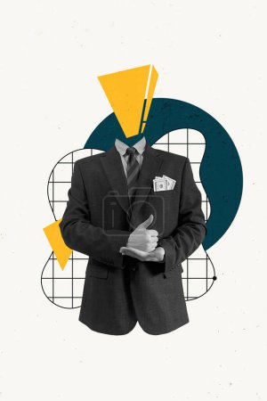 Businessman In Suit Creative Art Collage. Geometric Line Illustration. Poster Banner Flyer BAckground Copy Space Post Card Design. 