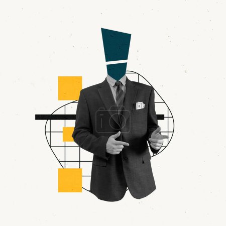 Businessman In Suit Creative Art Collage. Geometric Line Illustration. Poster Banner Flyer BAckground Copy Space Post Card Design. 