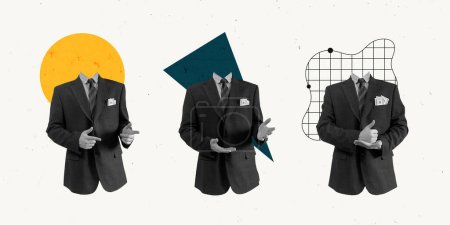 Businessman In Suit Creative Art Collage. Geometric Line Illustration. Poster Banner Flyer BAckground Copy Space Post Card Design.