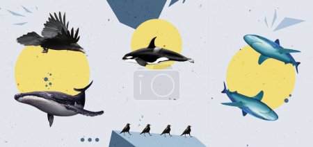 Téléchargez les photos : Wild Animals Creative Art Collage. Création pour votre intérieur. Affiches verticales uniques imprimables. - en image libre de droit