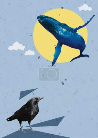 Collage de Arte Animal. Diseño surrealista creativo. Cartel vertical.