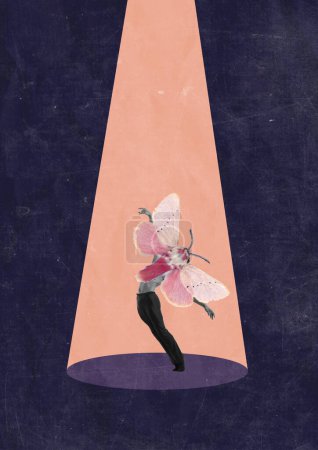 Cartel de diseño creativo de ballet. Bailando mariposas Art Collage. Textura Fondo. Arte para su interior.