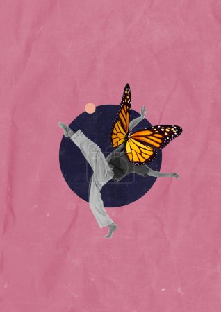 Ballet Creative Design Poster. Tanzende Schmetterlinge Kunstcollage. Textur Hintergrund. Kunst für Ihr Interieur.