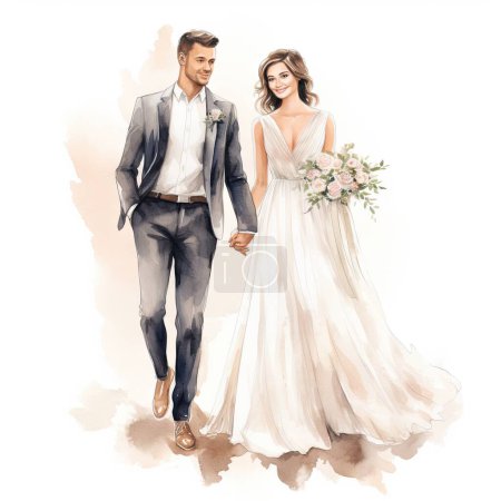 Illustration for Formal wear, clothing, dress, fashion, gown, wedding, wedding gown, art, person, drawing, adult, bridegroom, male, man, figurine, book, comics, publication, suit, textile, pantsuit, occasion, human being, event, environment, object, technology, cerem - Royalty Free Image