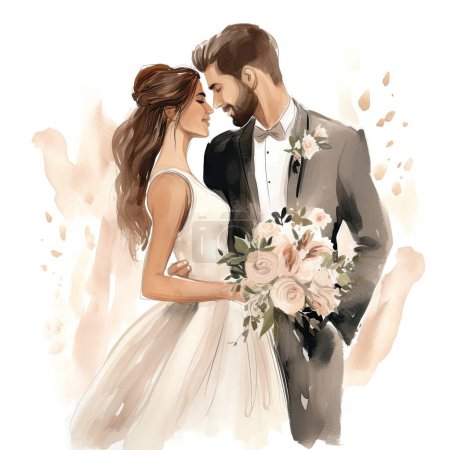 Photo for Vector watercolor hand drawn wedding couple - Royalty Free Image