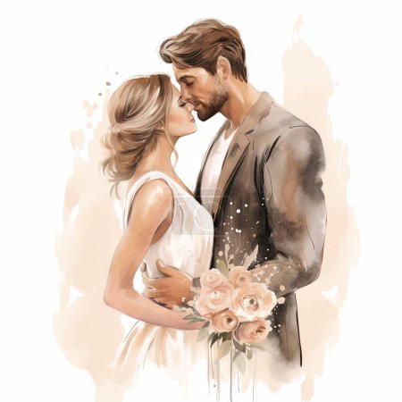 Vector watercolor hand drawn wedding couple