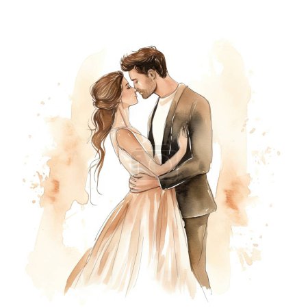 Illustration for Vector watercolor hand drawn wedding couple - Royalty Free Image