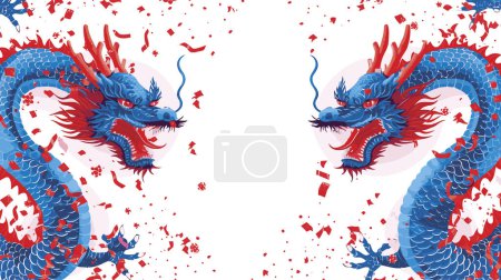 Photo for Vector double chinese dragon with confetti white background - Royalty Free Image