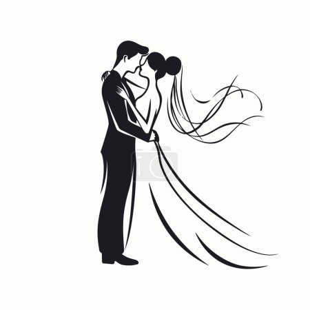 Photo for Vector ne line bride and groom wedding couple isolated backgroun - Royalty Free Image