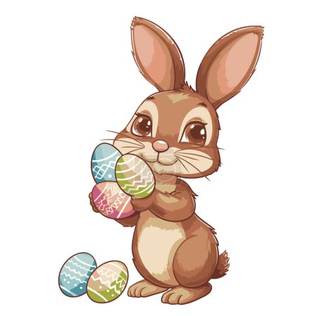 Photo for Vector cute rabbit holding easter eggs - Royalty Free Image