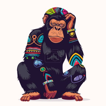 Téléchargez les illustrations : Vecteur dessin animé ennuyé singe - en licence libre de droit