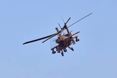 Photo for AH 64 Apache - military helicopter performing a demonstration flight. - Royalty Free Image