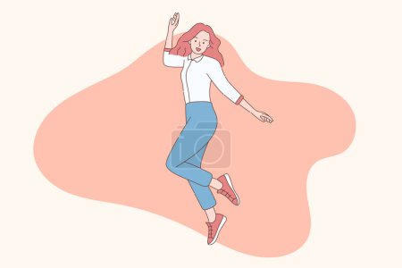 Ilustración de Mujer feliz saltando con emoción - Imagen libre de derechos
