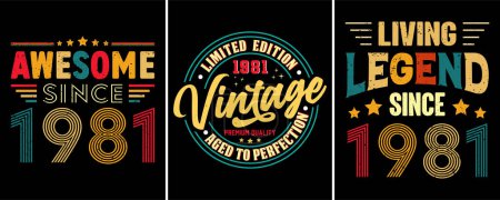 Foto de Impresionante desde 1981, Edición Limitada 1981 Vintage Premium Quality Aged to Perfection, Leyenda viviente desde 1981, Diseño de camiseta vintage para regalo de cumpleaños - Imagen libre de derechos