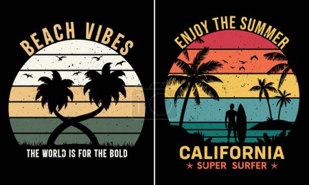 Foto de Vibras de playa, El mundo es para los audaces, Disfrutar del verano, California Super Surfer, Retro Vintage T-shirt Design For Beach Lovers - Imagen libre de derechos
