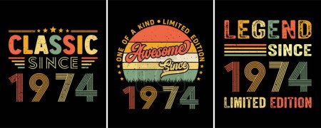 Foto de Clásico desde 1974, único en su tipo Edición Limitada Impresionante desde 1974, Leyenda desde 1974 Edición Limitada, Vintage T-shirt Designs For Birthday Gift - Imagen libre de derechos