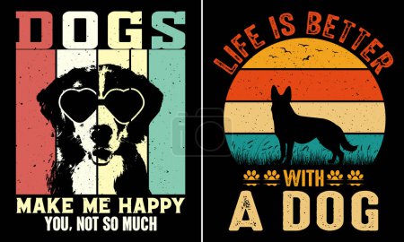 Foto de Los perros me hacen feliz no tanto, la vida es mejor con un perro, retro vintage diseño camiseta - Imagen libre de derechos