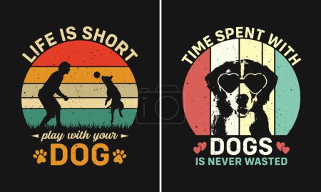 Foto de La vida es un juego corto con su perro, el tiempo que pasa con los perros nunca se pierde, el diseño retro vintage de la camiseta - Imagen libre de derechos