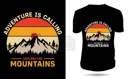Foto de Aventura está llamando explorar las montañas Retro Vintage Sunset T-shirt Design - Imagen libre de derechos