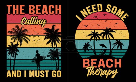 Foto de Necesito un poco de terapia de playa, las llamadas a la playa y tengo que irme, retro Vintage Sunset T-shirt Design - Imagen libre de derechos