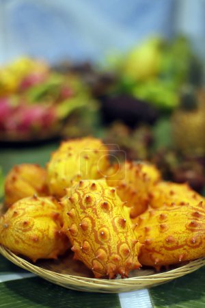 Photo for Tray of exotic fruit in the fruit shop - Royalty Free Image