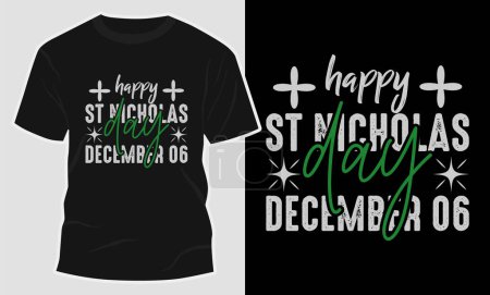 Ilustración de Happy St Nicholas Day Typography T Shirt Vector Graphic Design, Print Ready T Shirt Graphic For Saint Nicholas Day Holiday Observation, Calligraphy Tees, Saludo, Bannner, Christian Holiday Shirt - Imagen libre de derechos