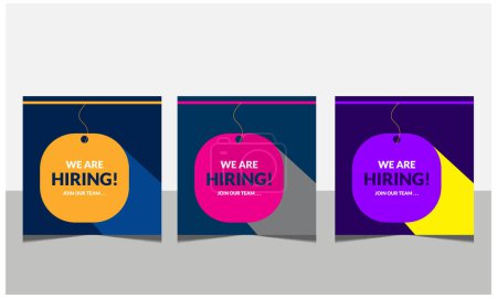 set of three color banners with text we are hiring