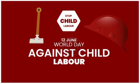 Illustration for World day against Child Labor. Let's bring child labor down. Kids working on one side and on another side kids win the cup - Royalty Free Image