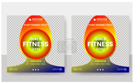 Social media post template design for Gym, Fitness, Workout, and Sports. Editable modern abstract banner with place for the photo. Usable for social media, banner , and website.
