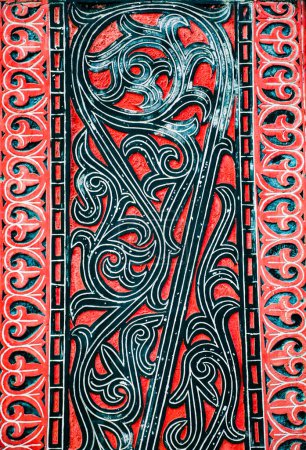 Foto de Gorga Batak Tallando Arte. Gorga bataknese ilustración photo.traditional patrones escultóricos. que normalmente se talla en la casa de la tribu Batak se llama Jabu Bolon - Imagen libre de derechos
