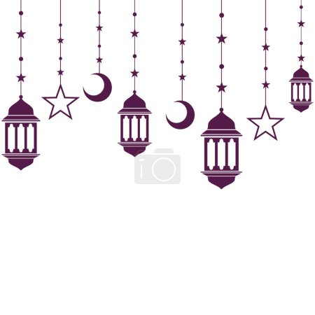 Flat Ramadan Lantern Decoration. Islamic Lamp with Star and Crescent Moon for Eid Mubarak