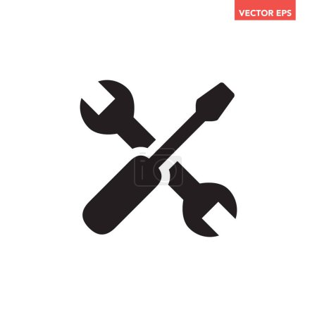 Illustration for Black single maintenance icon, simple filled crossed tool flat design pictogram, infographic vector for app logo web button ui ux interface elements isolated on white background - Royalty Free Image