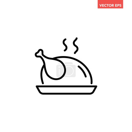 Black single roasted chicken line icon, simple holiday food element outline flat design pictogram, infographic vector for app logo web button ui ux interface isolated on white background