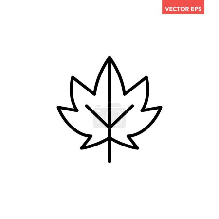 Illustration for Black single maple leaf line icon, simple festival plant element outline flat design pictogram, infographic vector for app logo web button ui ux interface isolated on white background - Royalty Free Image