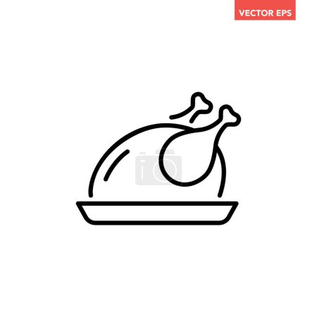 Schwarz einzelne gebratene Hühnchen Linie Symbol, einfache Urlaub Essen Element Umriss flache Design-Piktogramm, Infografik-Vektor für App-Logo Web-Taste ui ux-Schnittstelle isoliert auf weißem Hintergrund